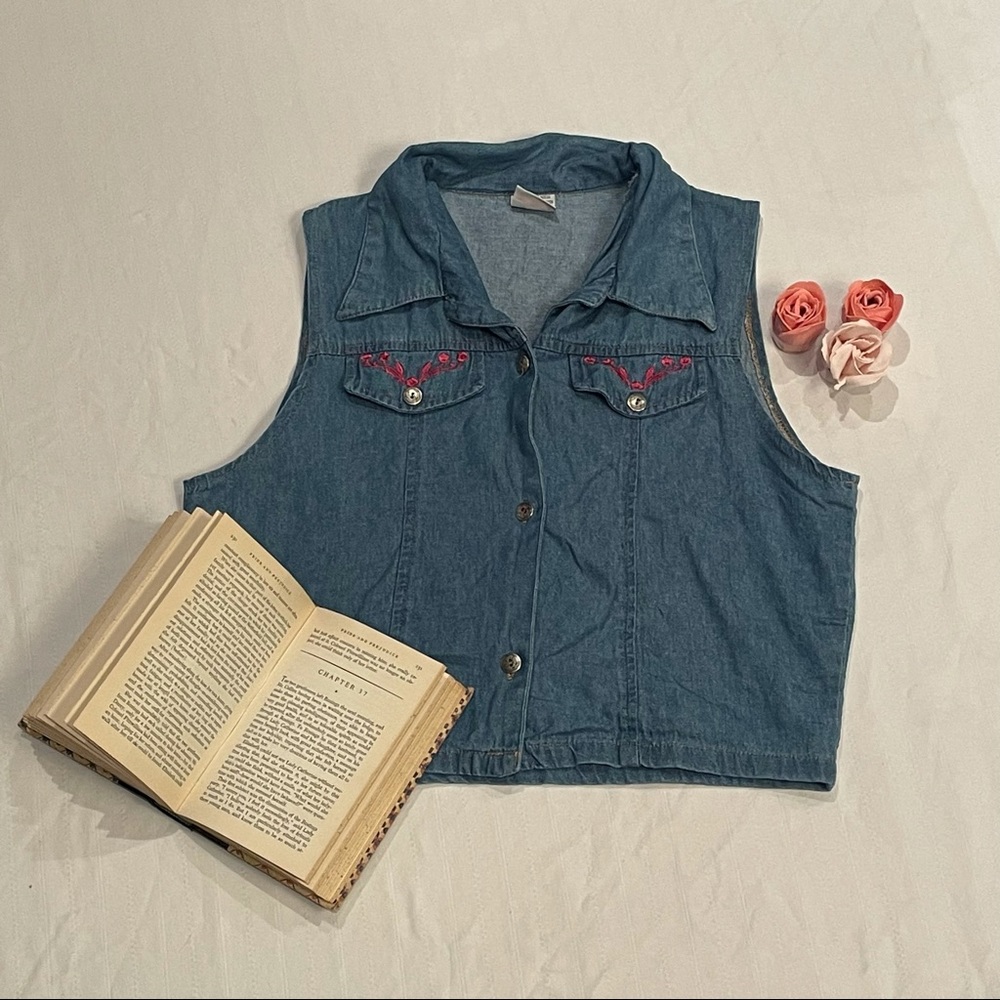 Vintage denim button up tank top